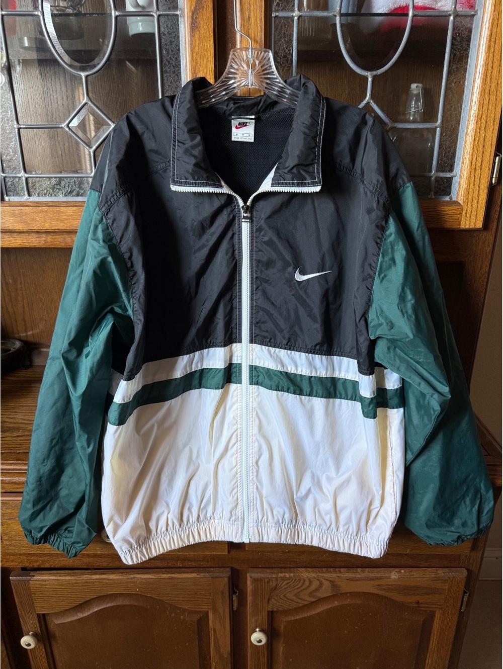 Vintage Nike Windbreaker Colorblock Black Green White Sz M 90s Streetwear